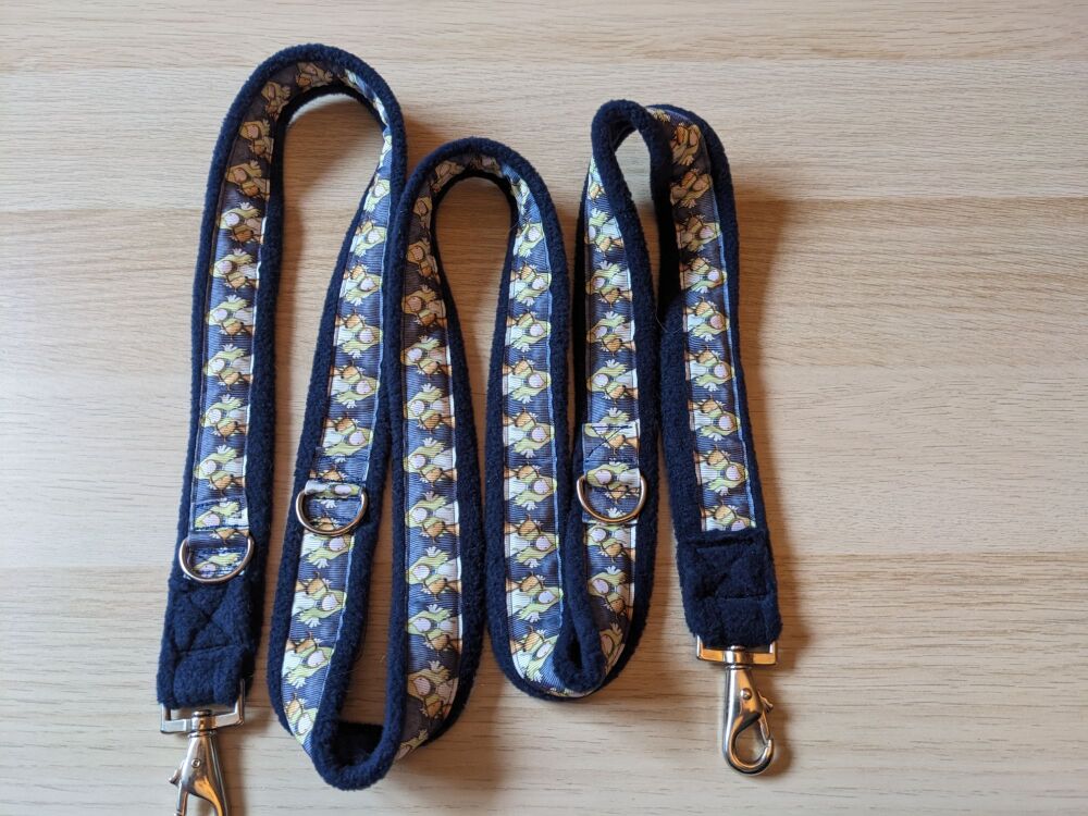 Double Clip fleece Dog Lead - multi D rings - long length - girl with dog