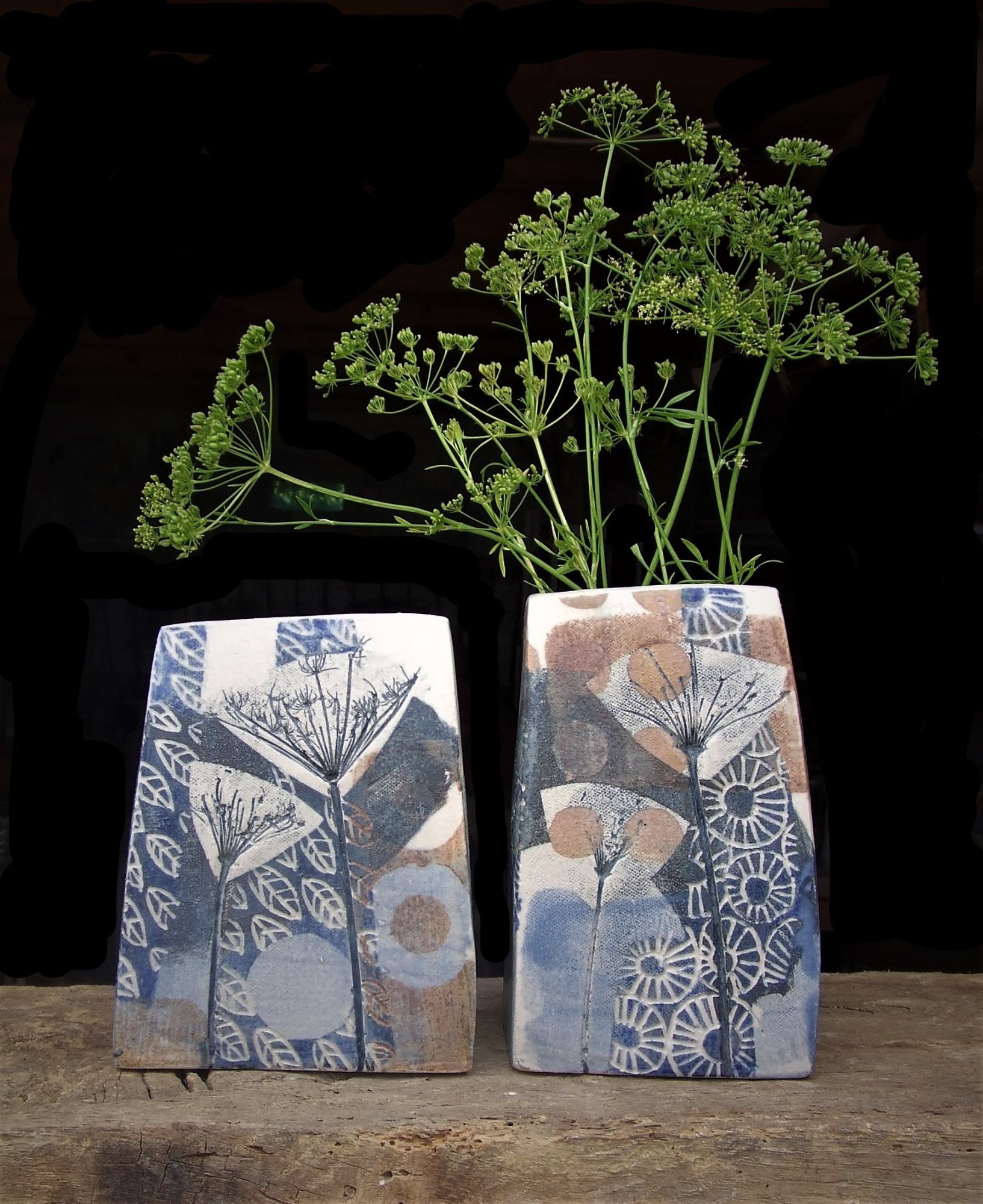 Square Vase, blue and gold