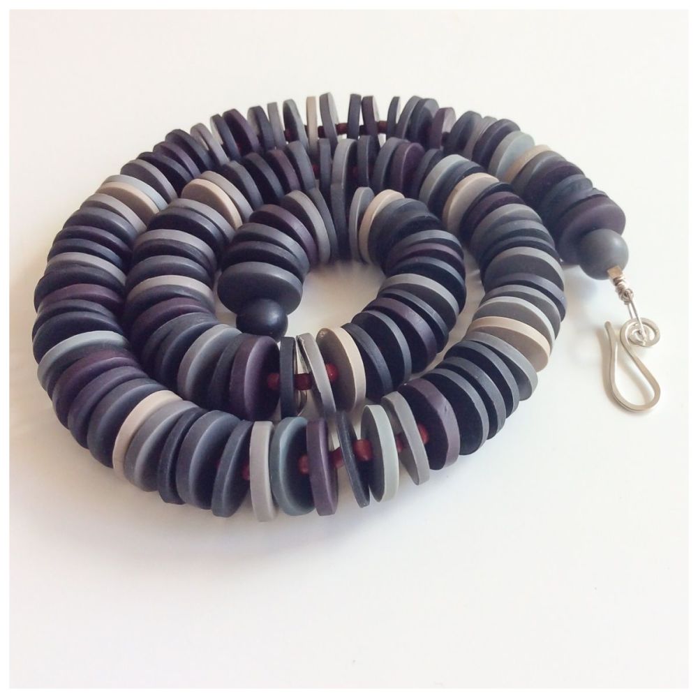Medium Disc Necklace in Dark Greys and Black