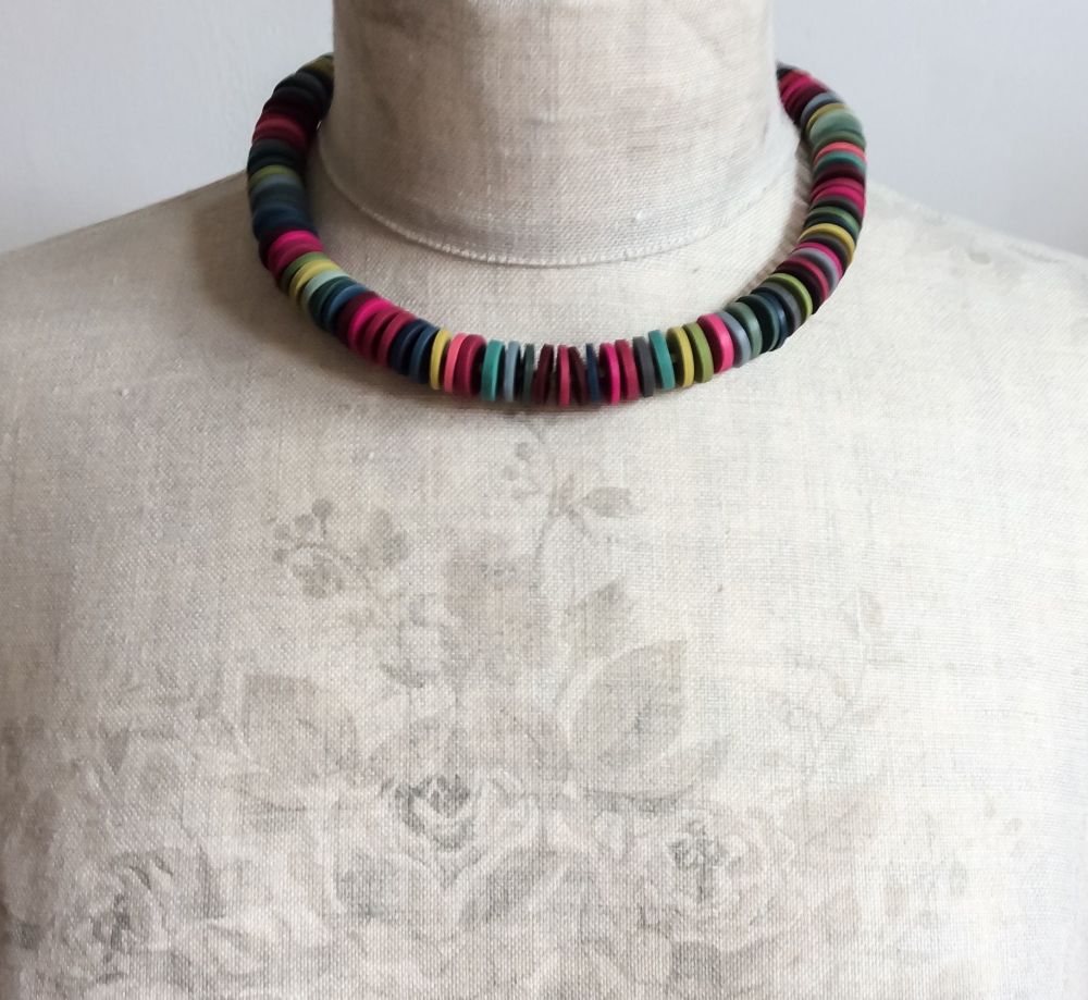Medium Disc Necklace in Autumnal Multi Colours Colours