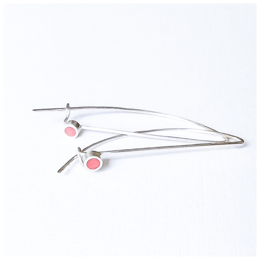 Sterling Silver Wire Colour Dot Earrings Red