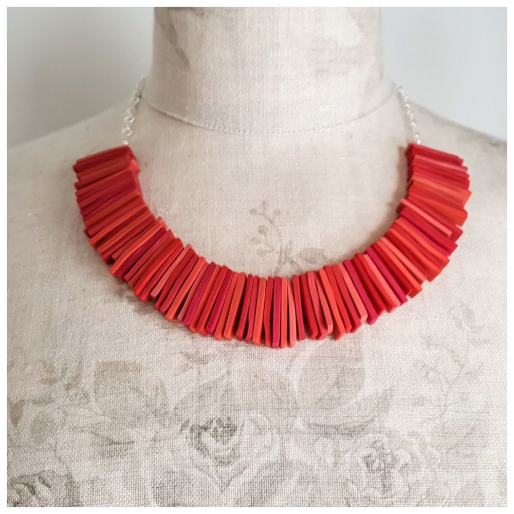 Modern Deco Necklace in Coral