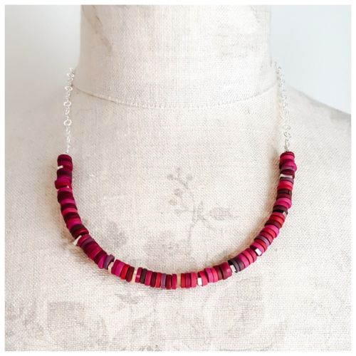 Tiny Disc Necklace in Deep Berry Reds with Sterling Silver Chain