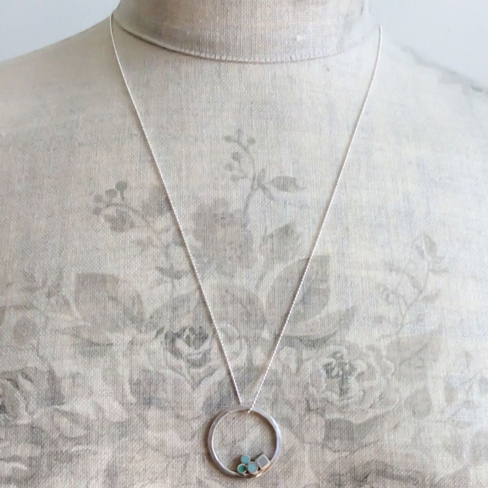 Multi Dot Pendant in Grey and Pale Blues