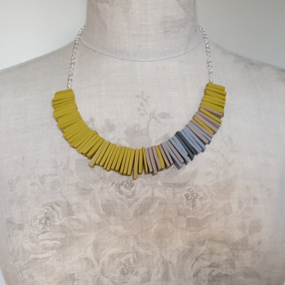 Modern Deco Necklace in Sulphur Yellow and Grey