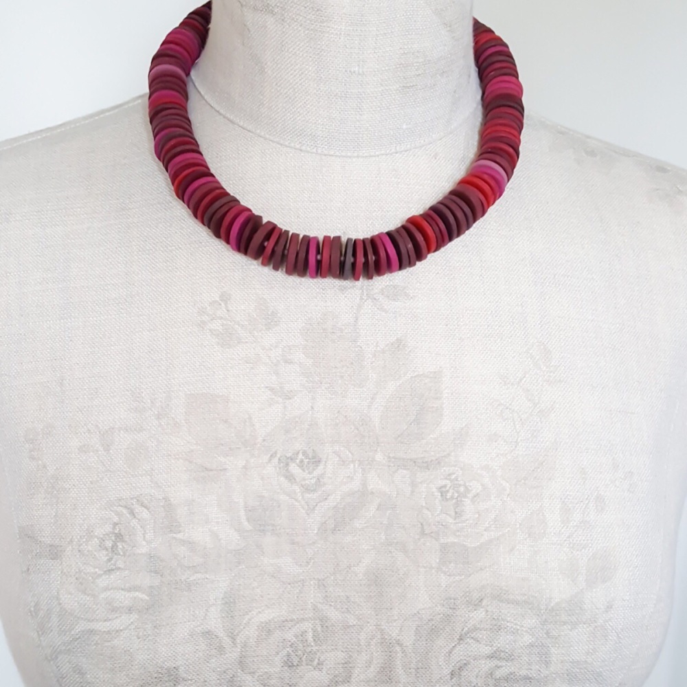 Large Disc Bead Necklace in Deep Berry Reds
