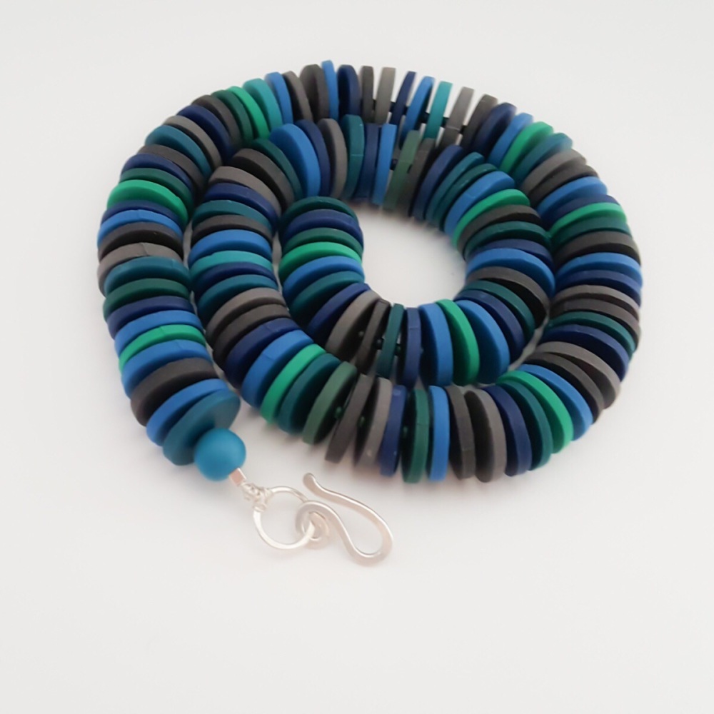 Large Disc Bead Necklace in Deep Teal and Lagoon Blue