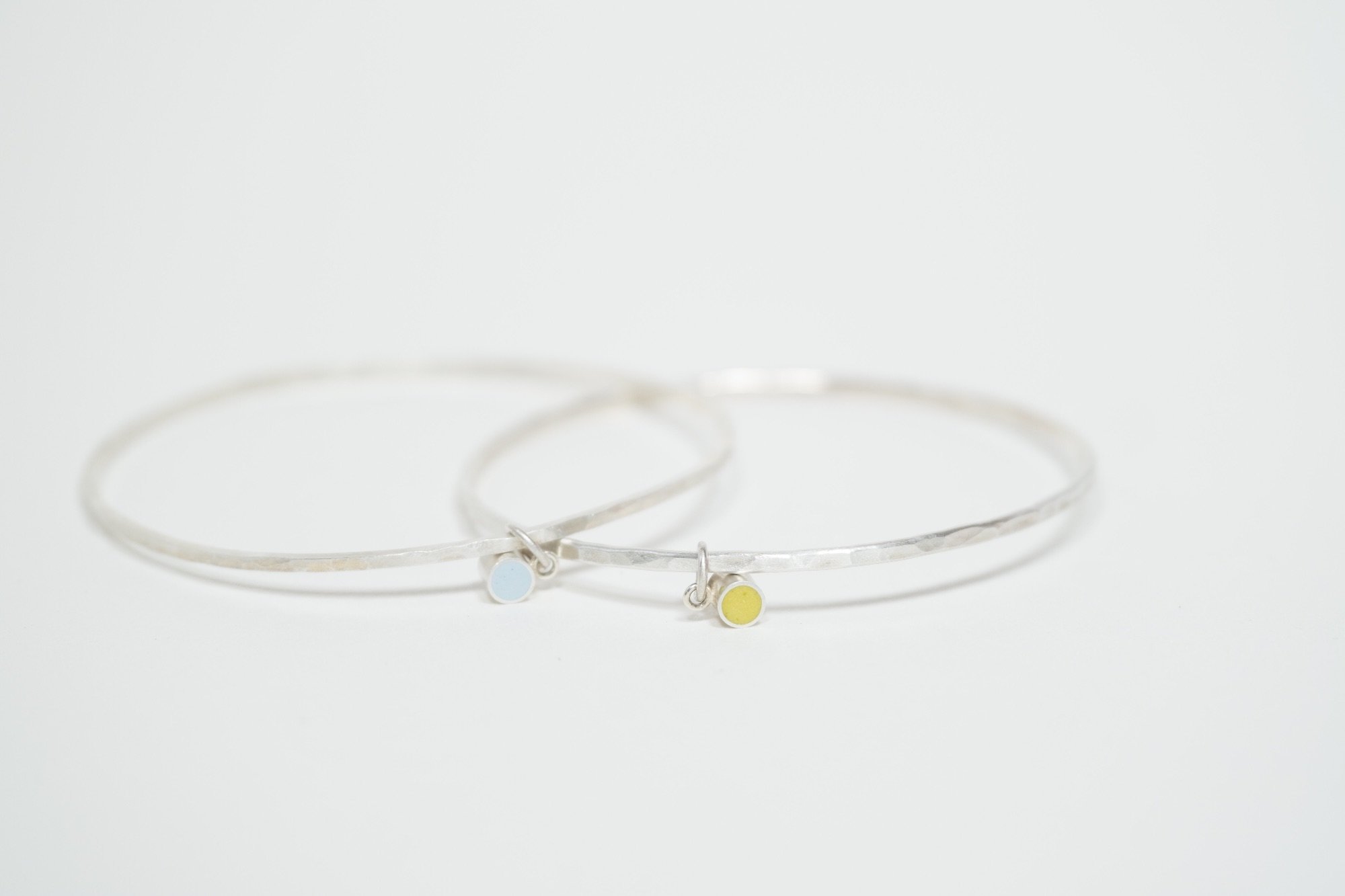 Colour Dot Charm Bangles Recycled Sterling Silver and Resin Clay by Colour Designs Jewellery