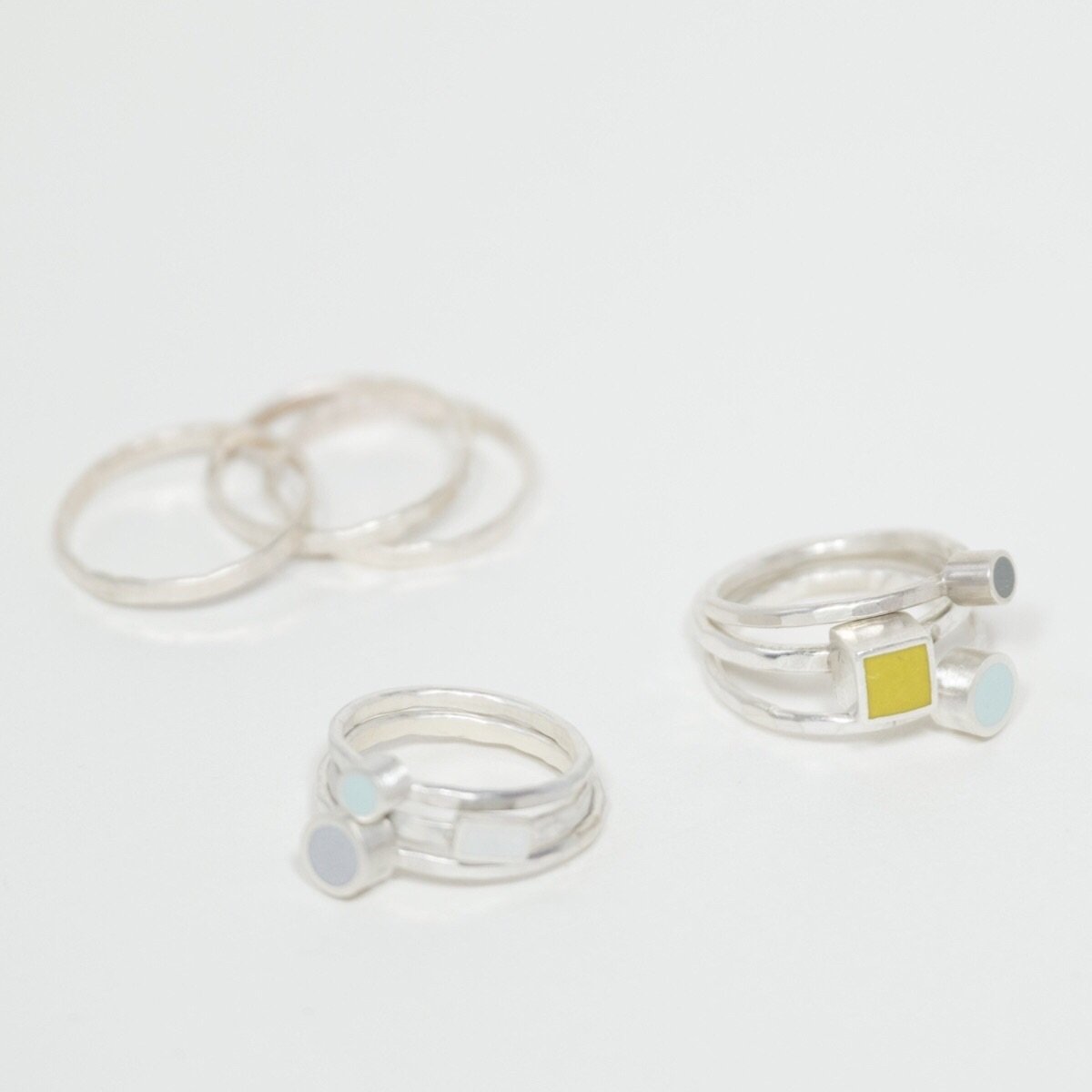 Recycled sterling silver and Colour Dot stacking rings by Colour Designs Jewellery
