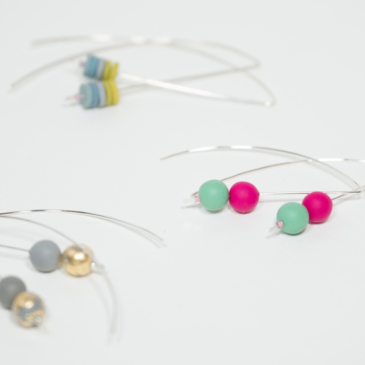 Colour beaded recycled sterling silver long wire earrings by Colour Designs Jewellery