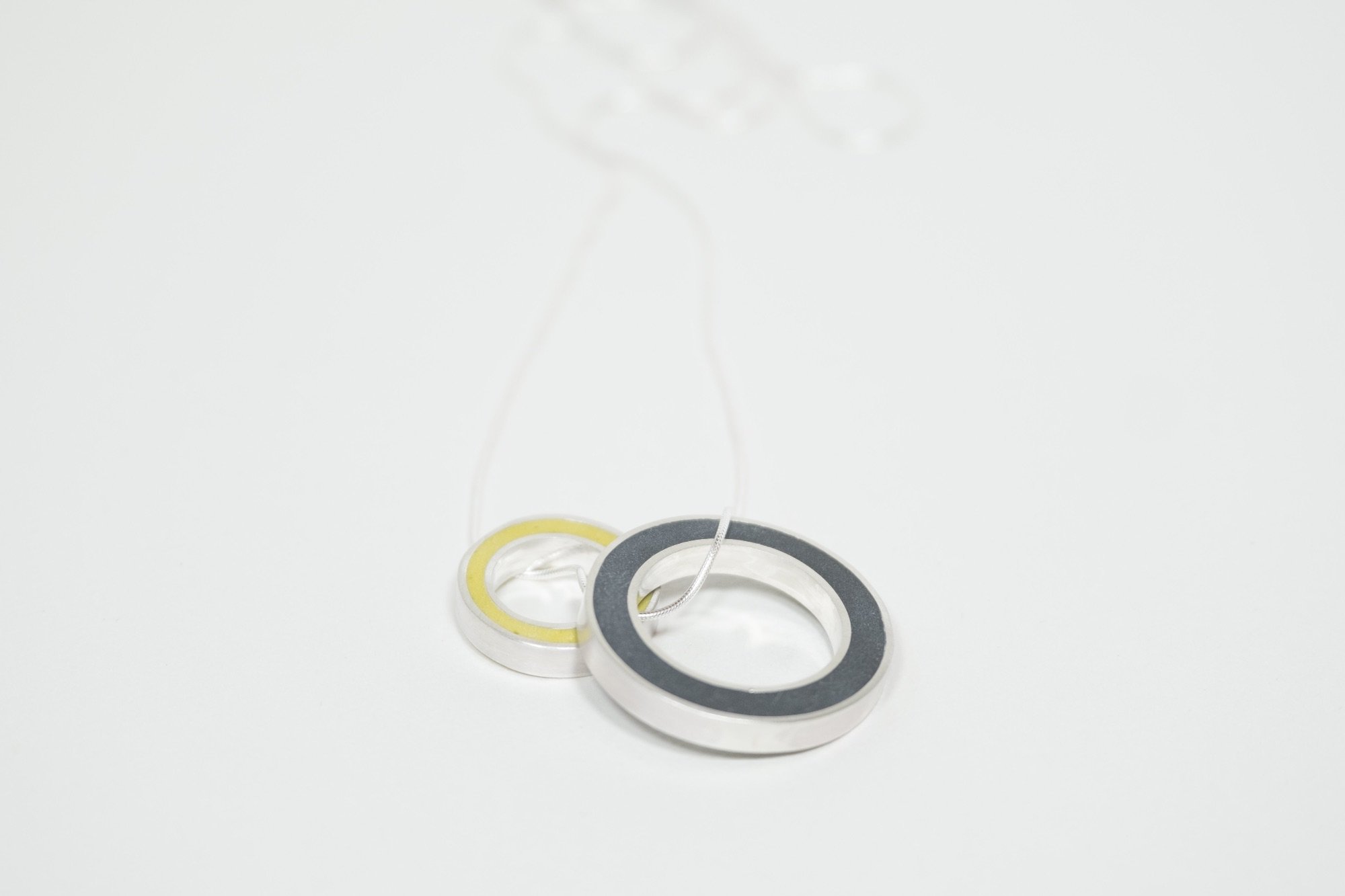 Black and Mustard Yellow Colour Block Circle Pendants by Colour Designs Jewellery