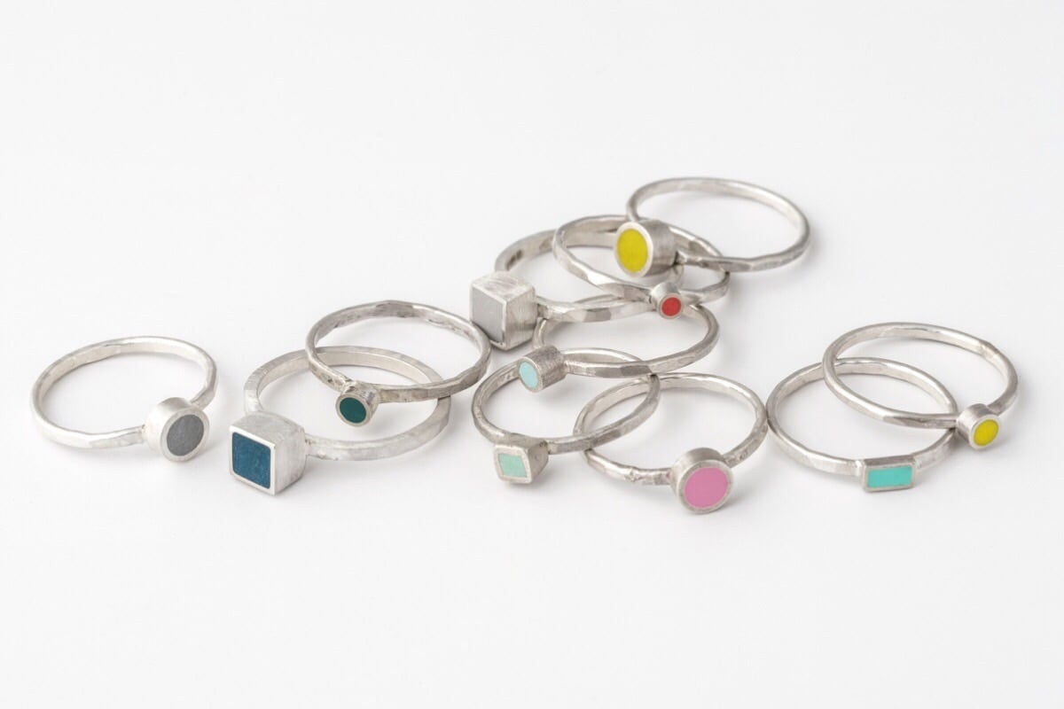 Multi coloured stacking rings by Colour Designs
