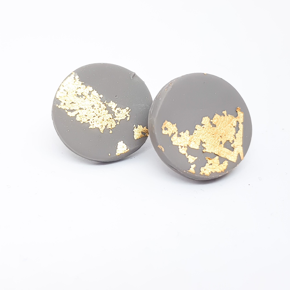 Giant Metallic Circle Studs in Grey and Gold 