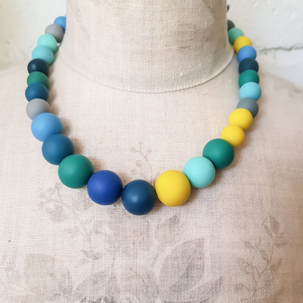 Graduated Bead Necklace in blues, yellows and greens