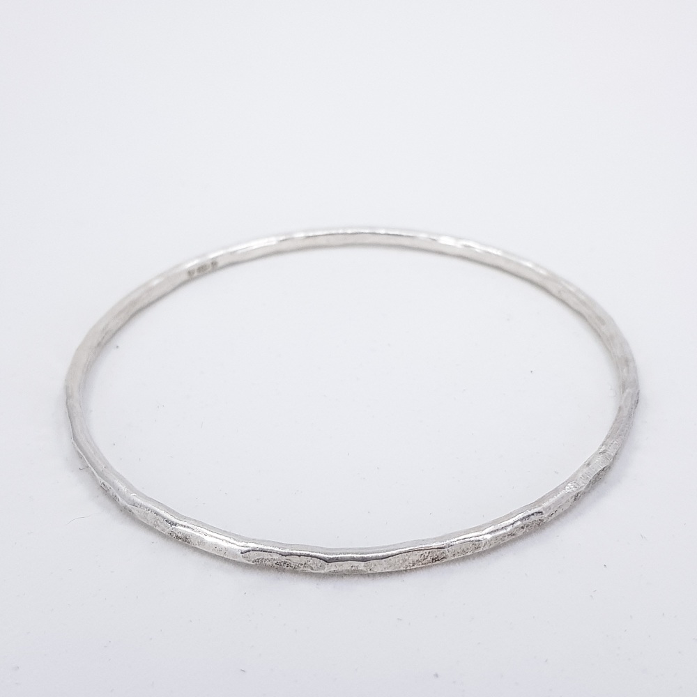 Narrow Width Hammered Sterling Silver Bangle 