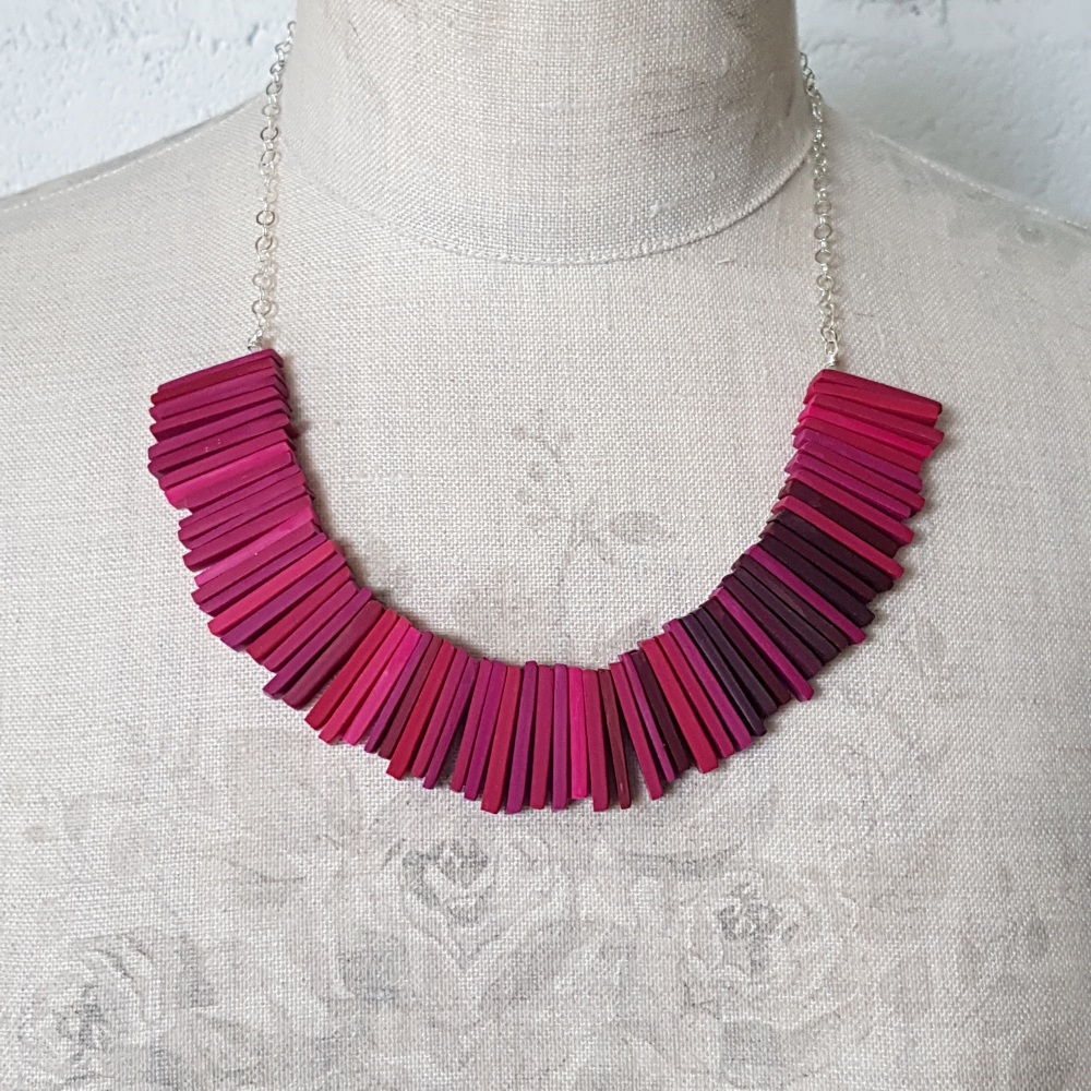 Modern Deco Necklace in Berry Reds
