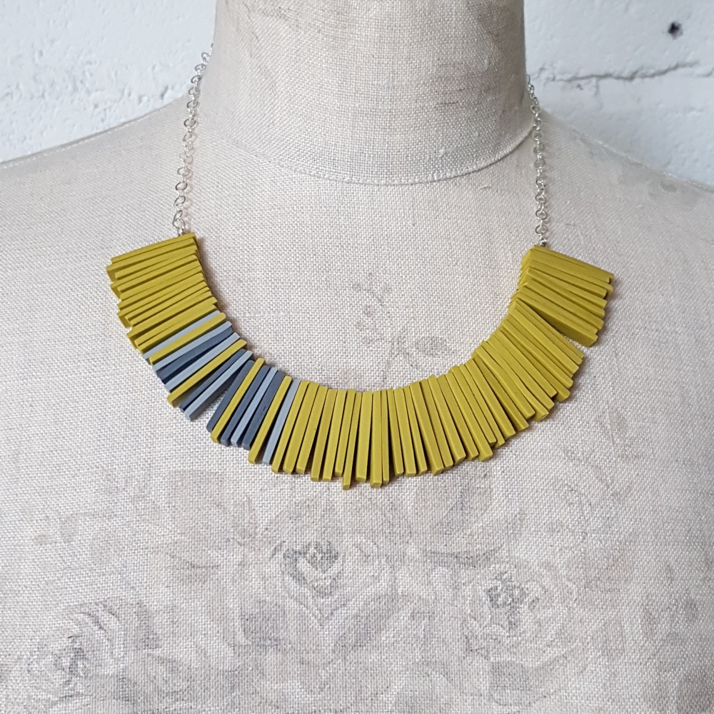 Modern Deco Necklace in Sulphur Yellow and Grey