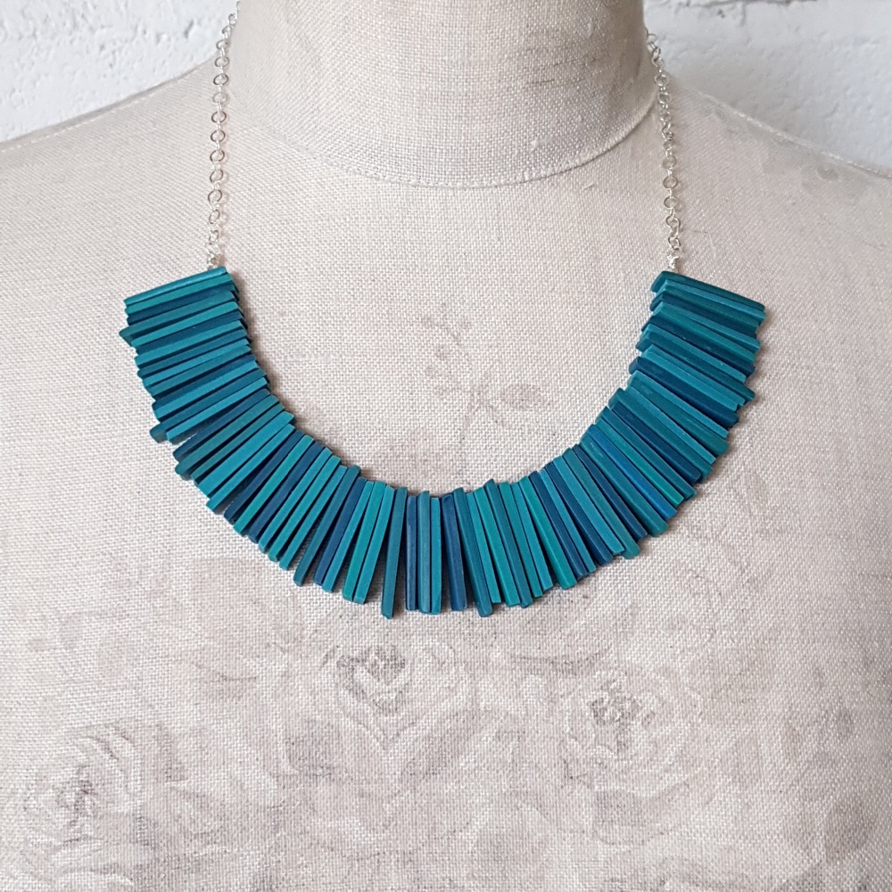 Modern Deco Necklace in Teal Blues and Green