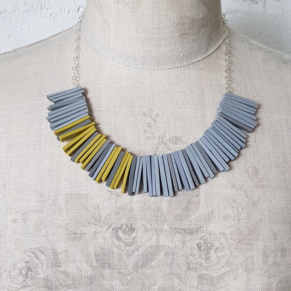 Modern Deco Necklace in Grey and Sulphur Yellow