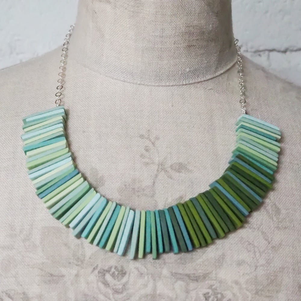 Modern Deco Necklace in Pastel Blues and Greens