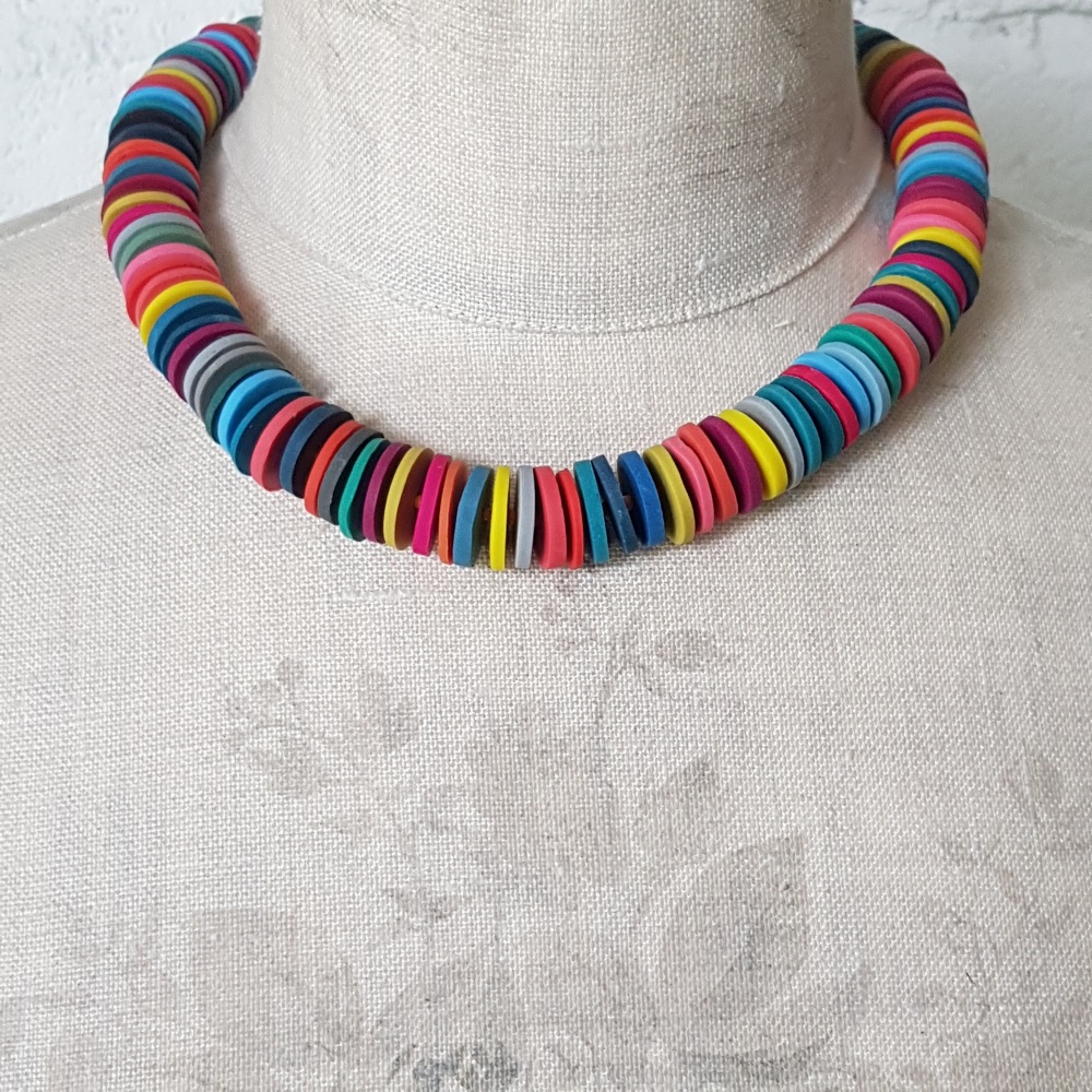 Large Disc Bead Necklace in Bright Multi Colours 