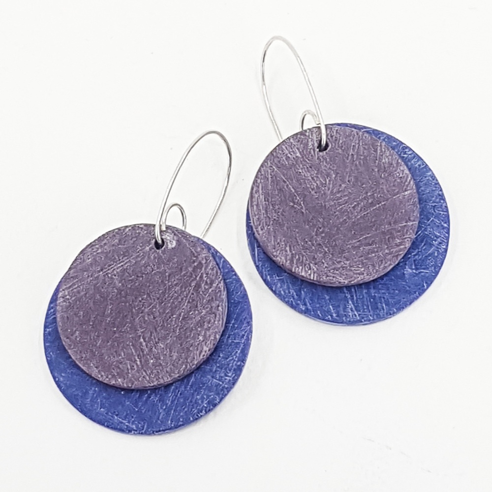Giant Circles Scratched Earrings in Cobalt and Indigo