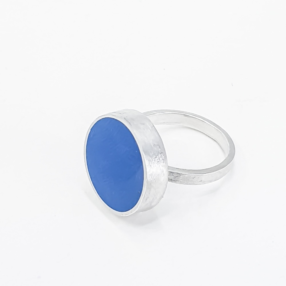 Large Cobalt Blue  Colour Dot Ring  Size Q