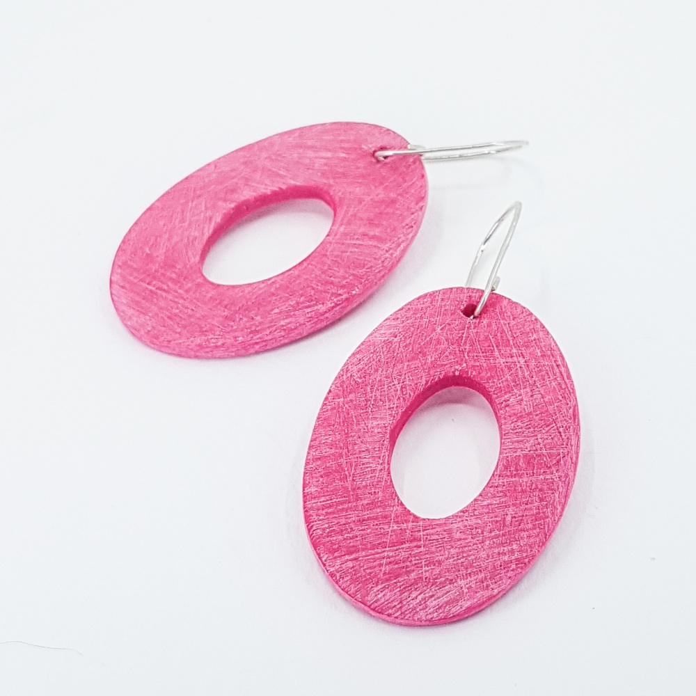 Giant Scratched Oval Earrings Cerise Pink