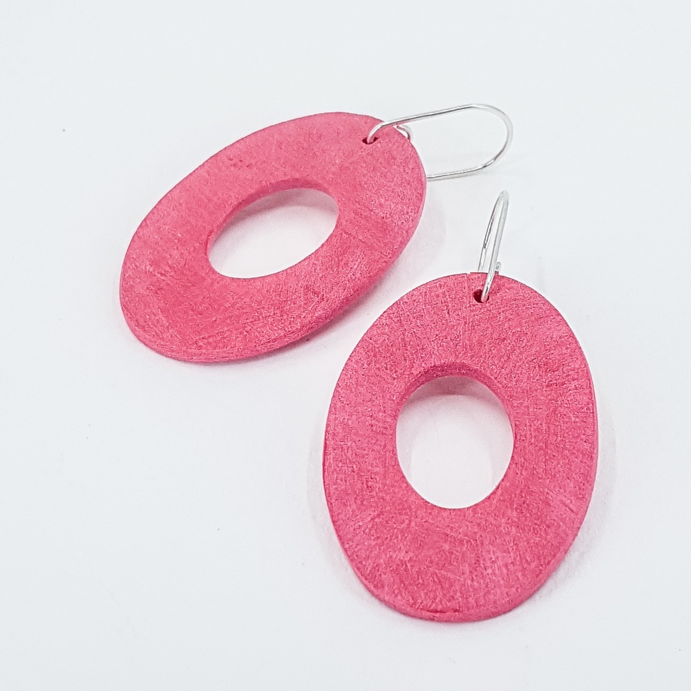 Giant Scratched Oval Earrings Pale Red