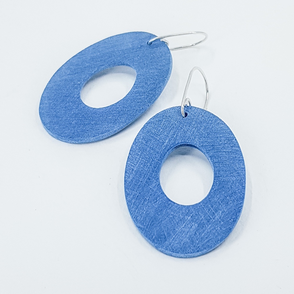 Giant Scratched Oval Earrings Teal Blue