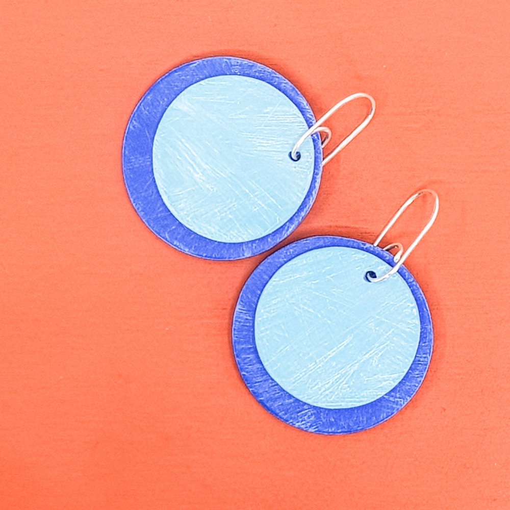 Giant Circles Scratched Earrings in Cobalt and Sky Blue