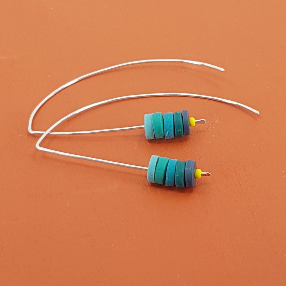 Tiny Disc Sterling Silver Earrings in Blues and Teals