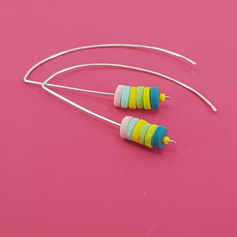 Tiny Disc Sterling Silver Wire Earrings Spring Colours
