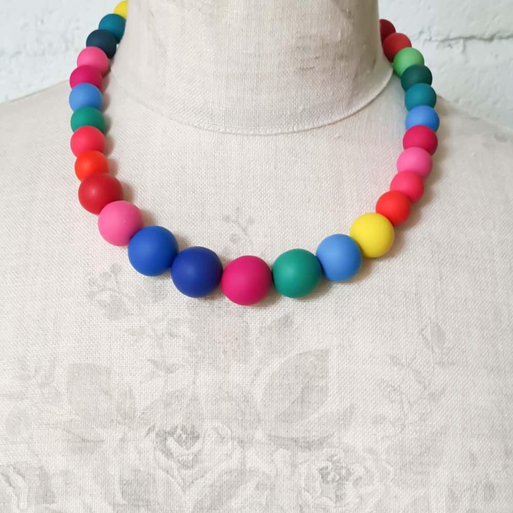 Graduated Bead Necklace in Bright Rainbow Multi Colours 
