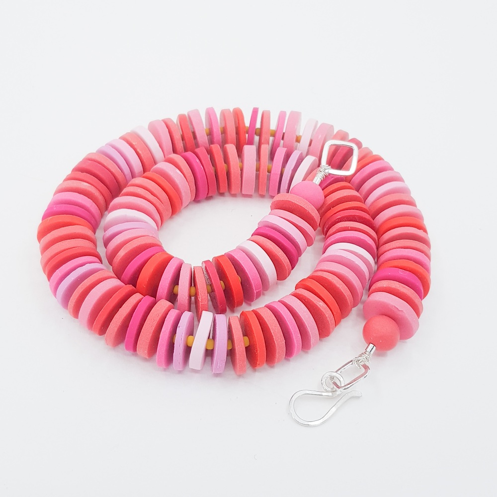 Medium Disc Necklace in Reds and Pinks 