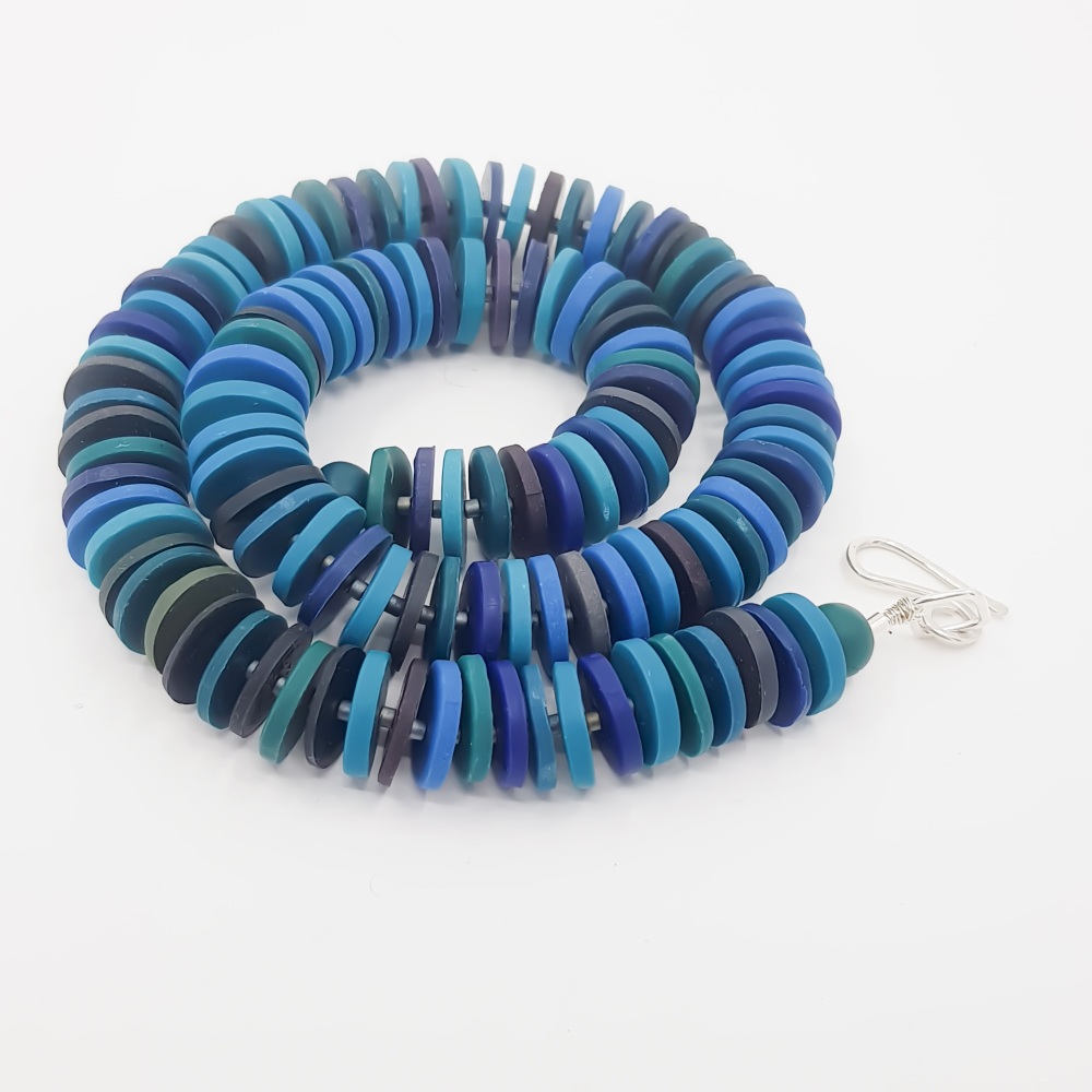 Medium Disc Necklace in Blues/Teals