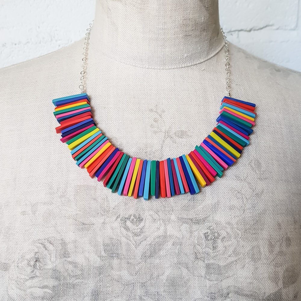 Modern Deco Necklace in Bright Rainbow Multi Colours