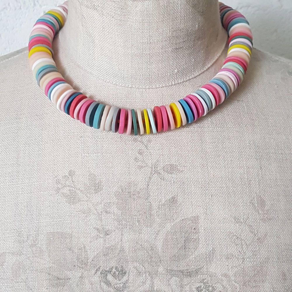 Large Disc Bead Necklace in Pastel Multi Colours 
