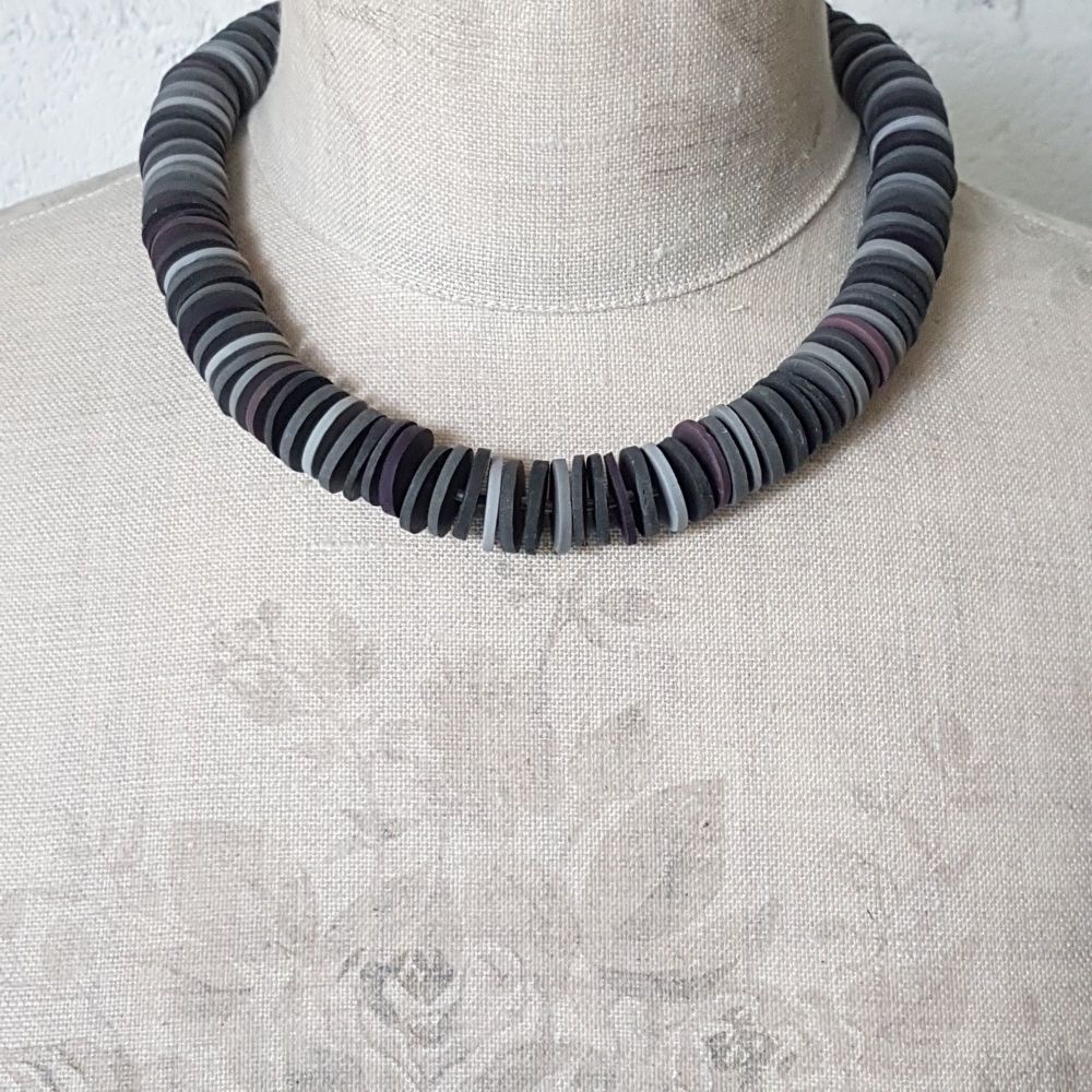 Large Disc Bead Necklace in shades of Grey and Mauve
