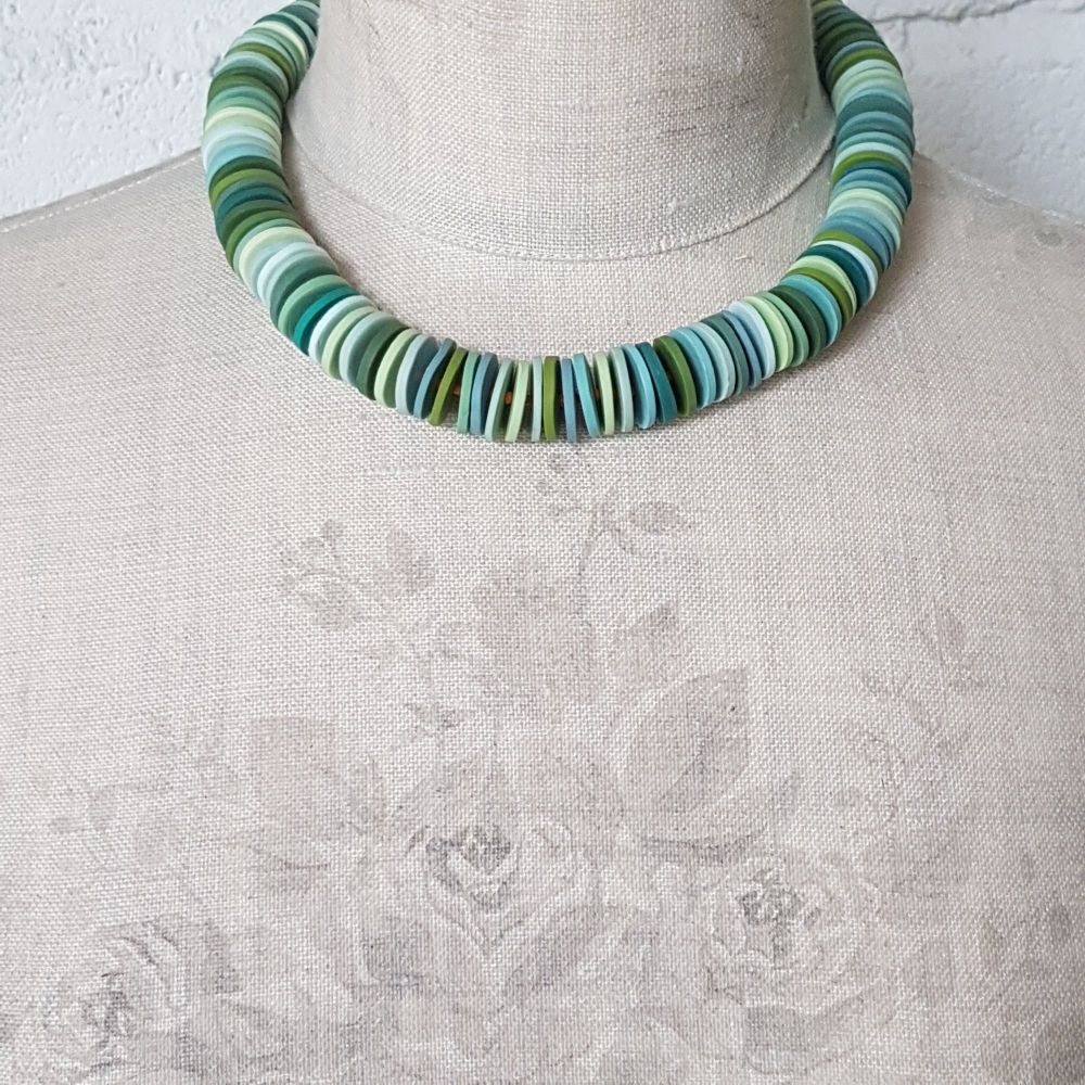 Large Disc Bead Necklace in Shades of Pale Green