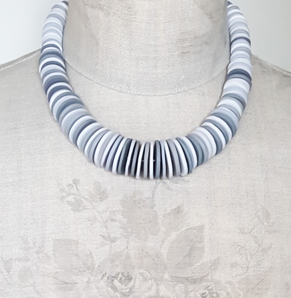 Graduated Disc Bead Necklace in Light Greys 
