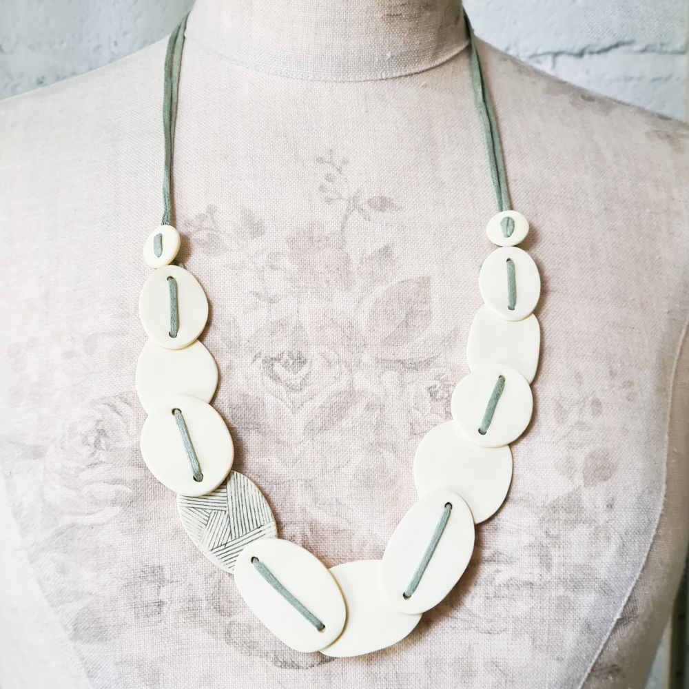 Giant Scratched Slab Bead Necklace in Pale Lemon Yellow