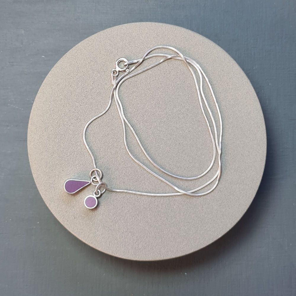 Colour Drop and Dot Pendant Necklace in Purple