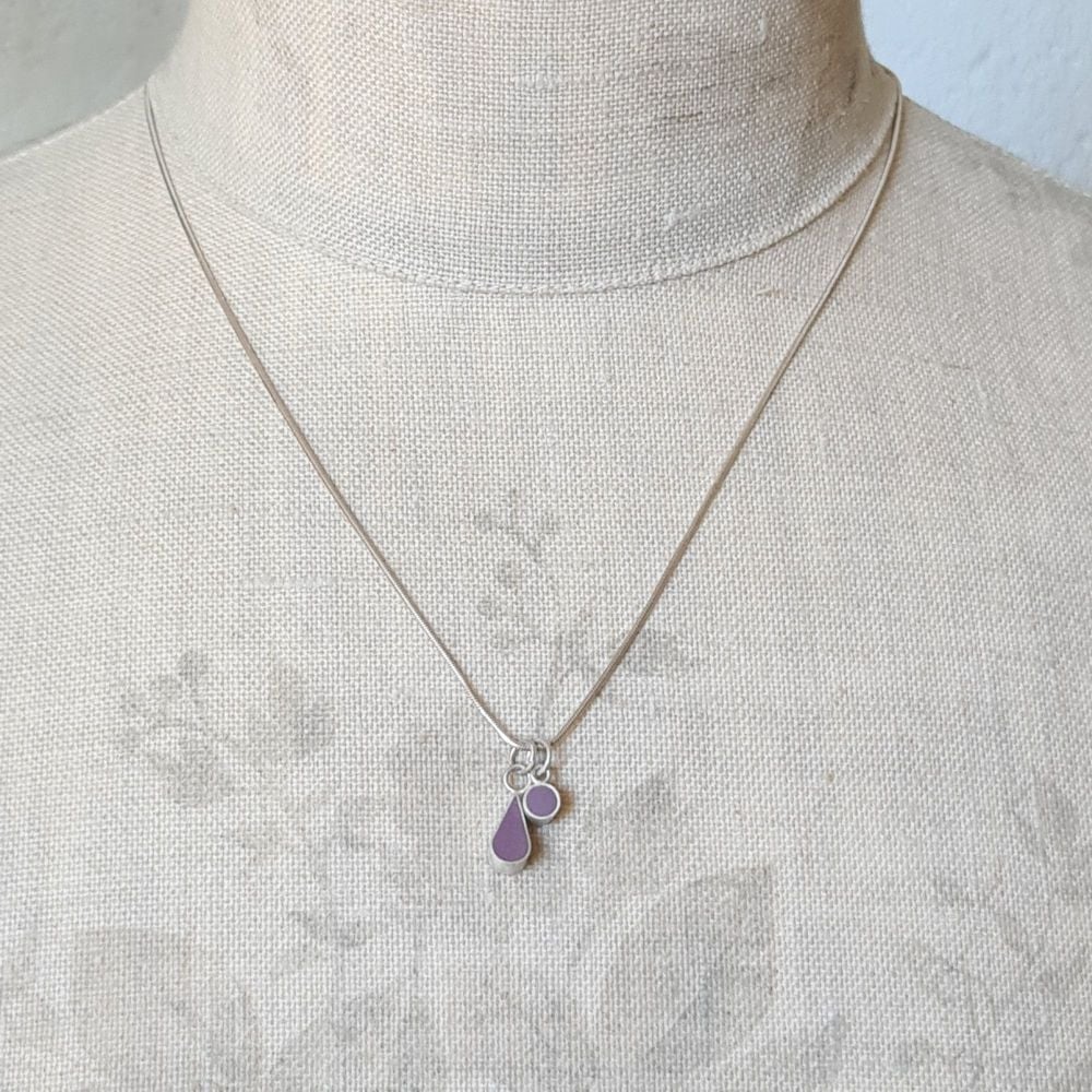 Colour Drop and Dot Pendant Necklace in Purple
