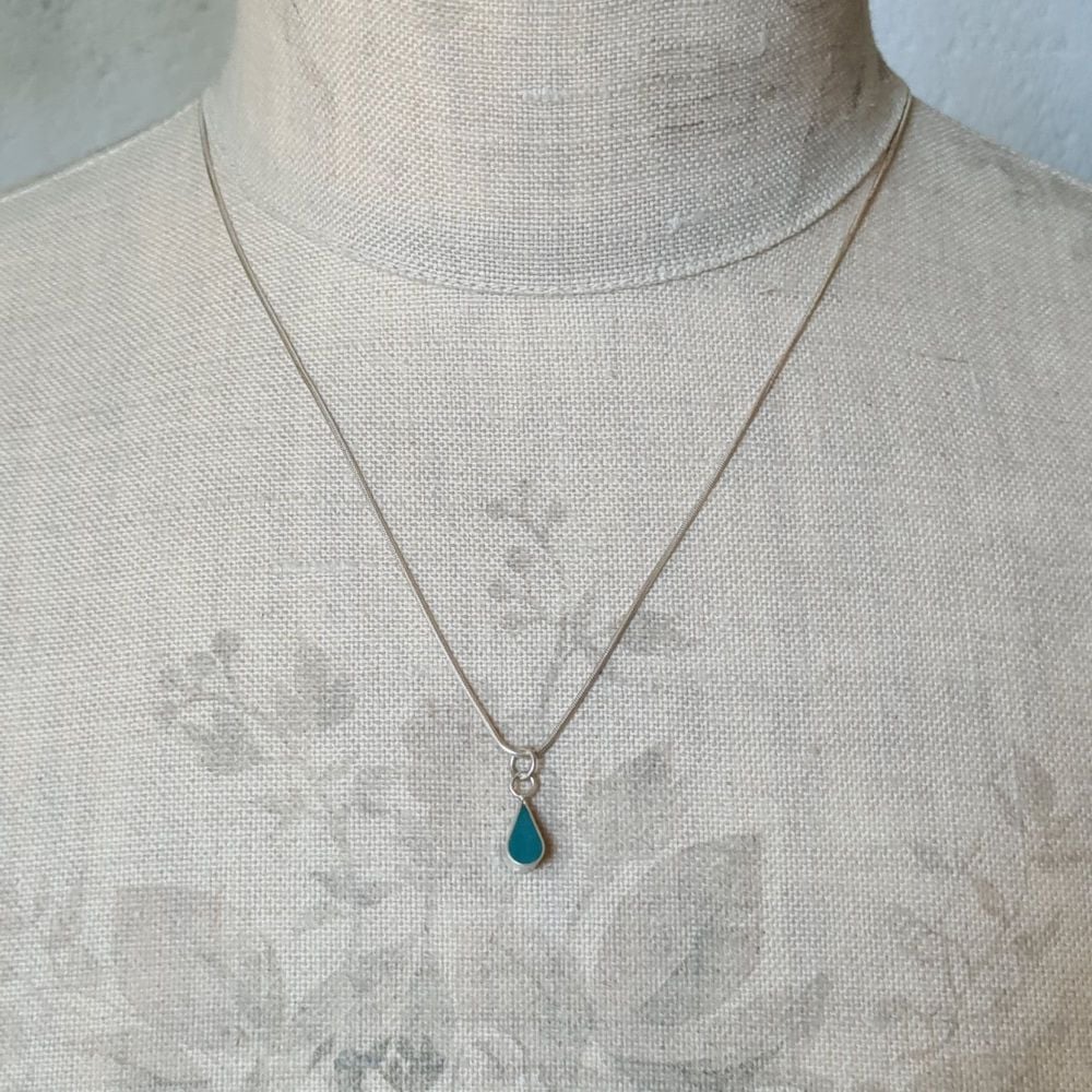 Double Sided Raindrop Colour Dot Pendant in Teal Green