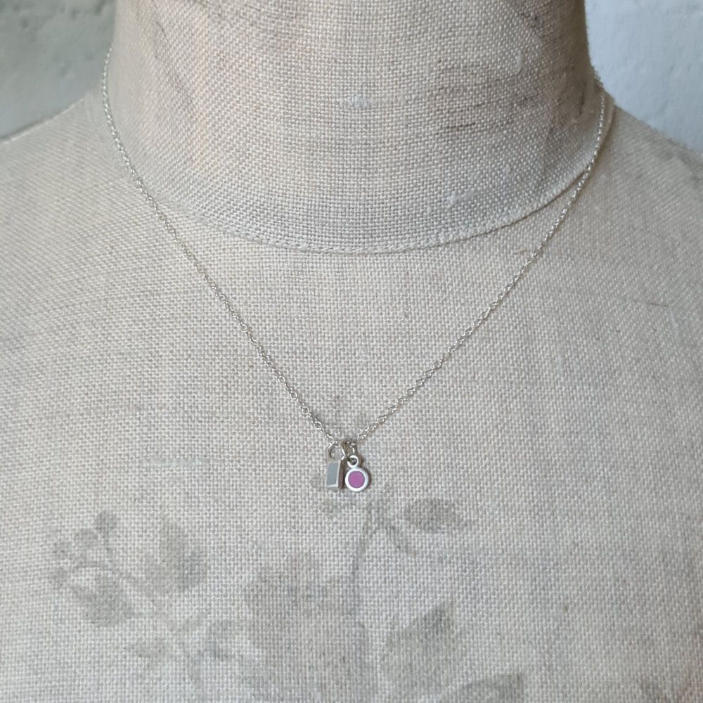 Teeny Tiny Duo Pendant with Grey Rectangle and Pink Circle