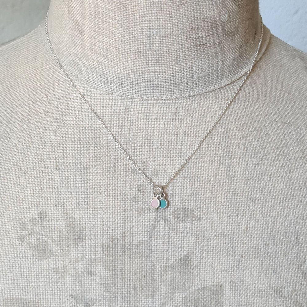 Teeny Tiny Duo Pendant with Pale Pink and Turquoise Circles