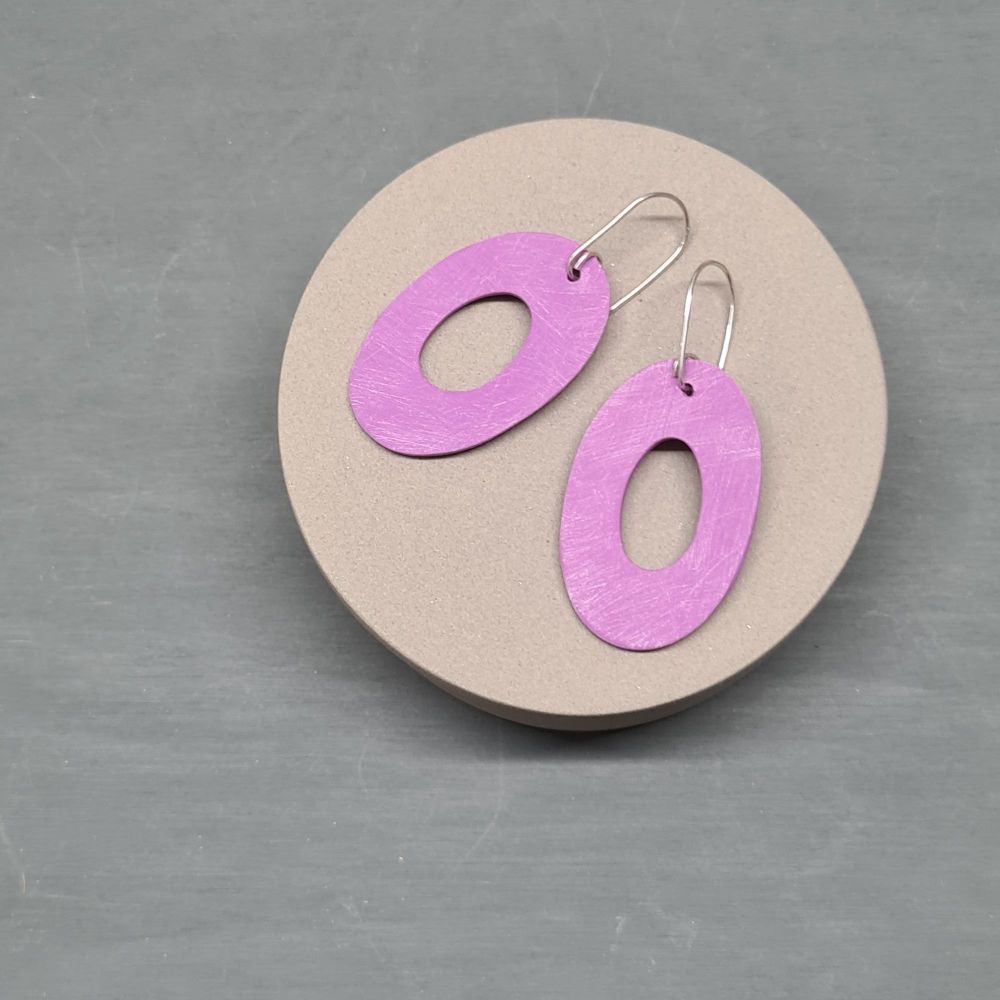 Giant Oval Scratched Earrings in Purple