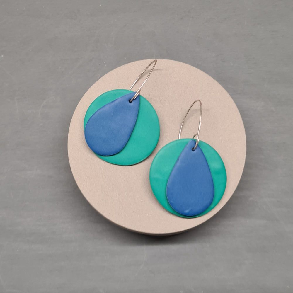 Giant Circle Earrings in Jade and Blue 