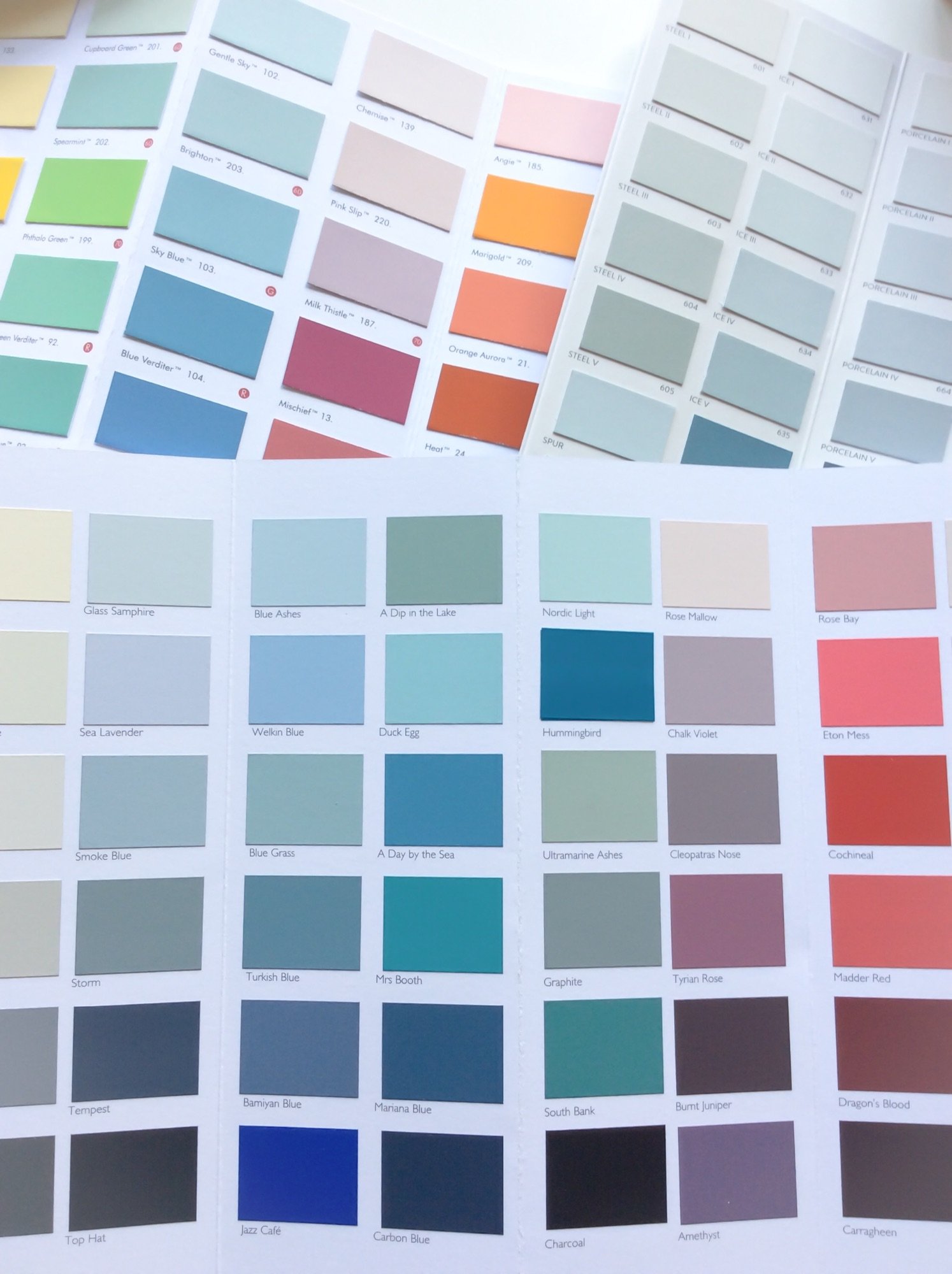 Paint charts with colourful swatches